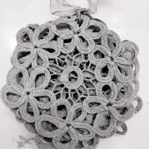 Set of 8 Sage Green Vintage Crochet Floral Coasters